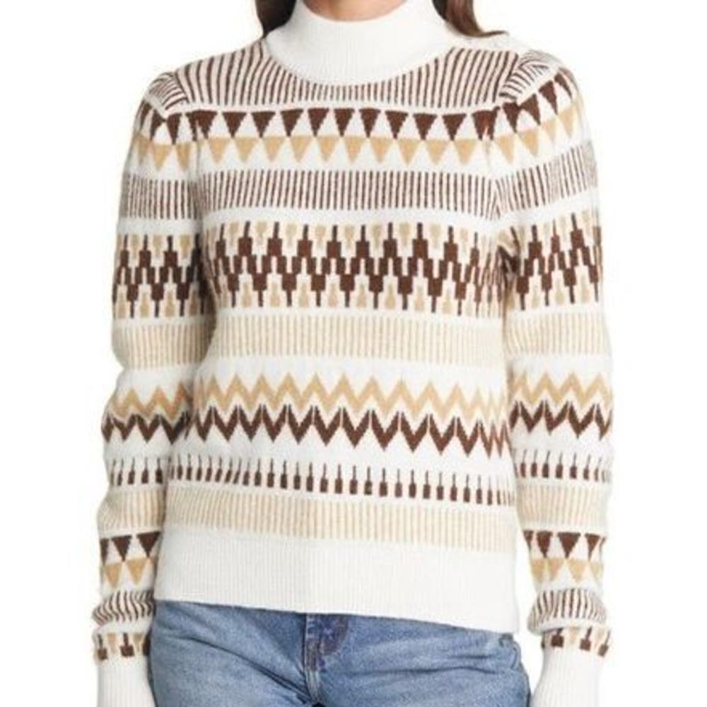 TREASURE & BOND Fair Isle Mock Neck Sweater In Ivory Multi Fairisle size S